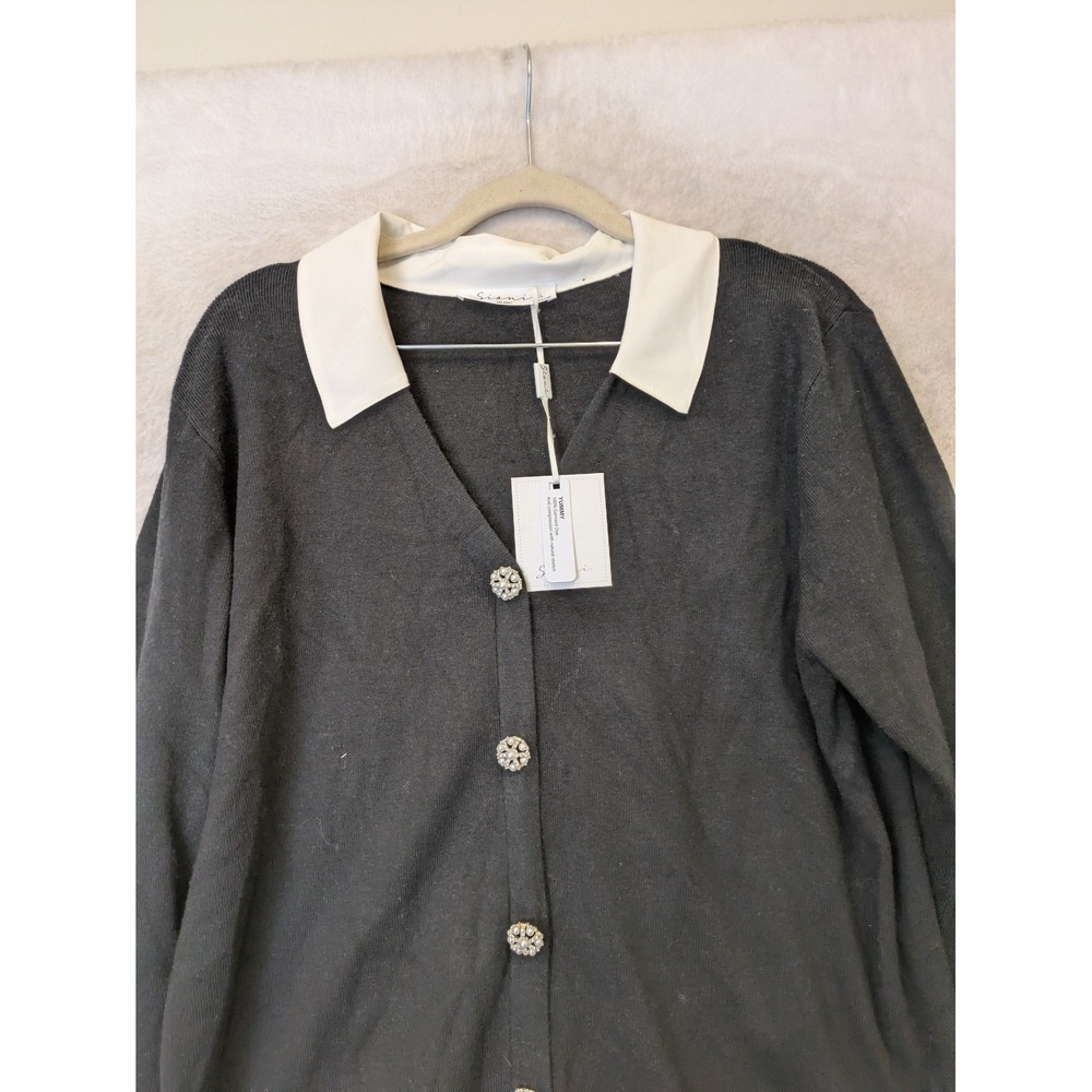 NEW Sioni Cardigan Sweater Women's L Black White Rhinestone - Picture 4 of 13
